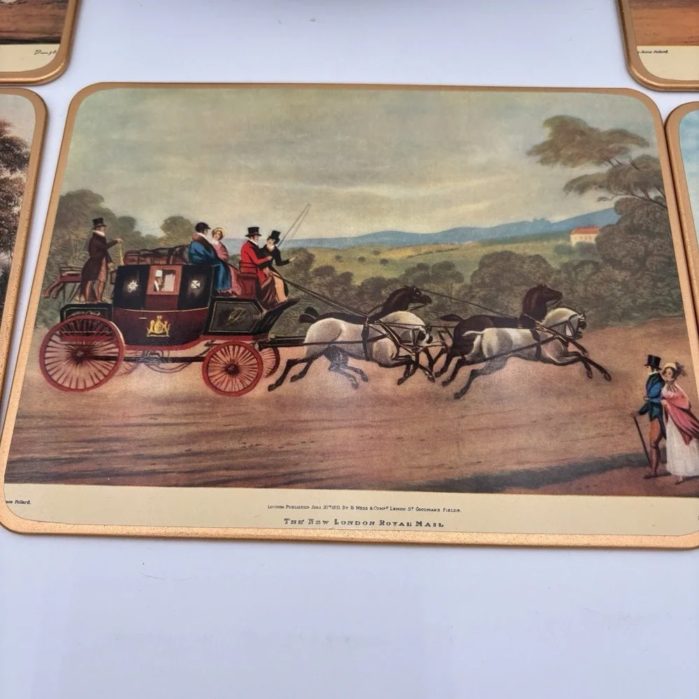 6 Win-el-ware Placemats Depicting Stagecoach Scenes Vintages 1950s‎ Boxed